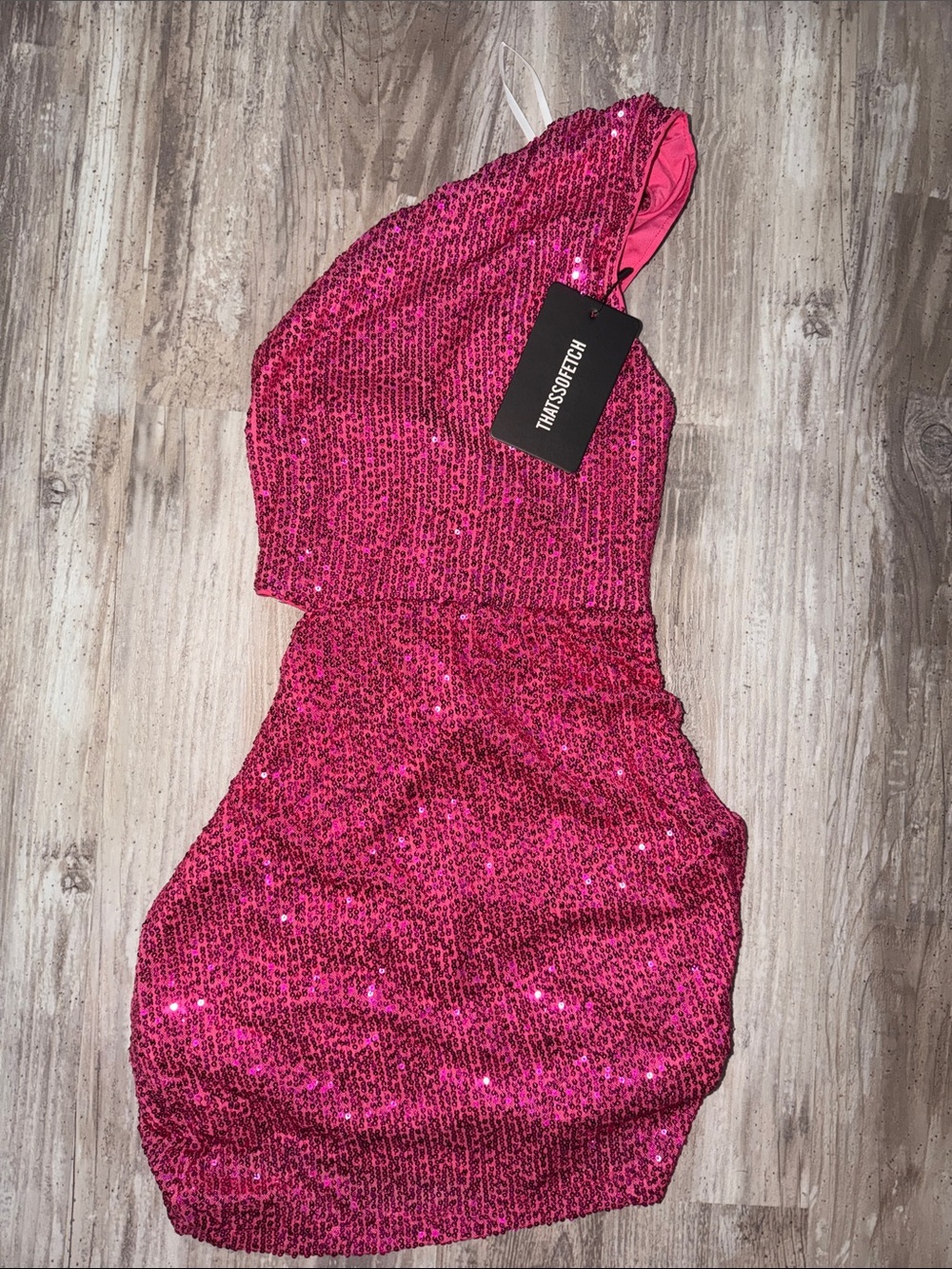 ThirstyEye Hot Pink Sequin One-Shoulder Dress